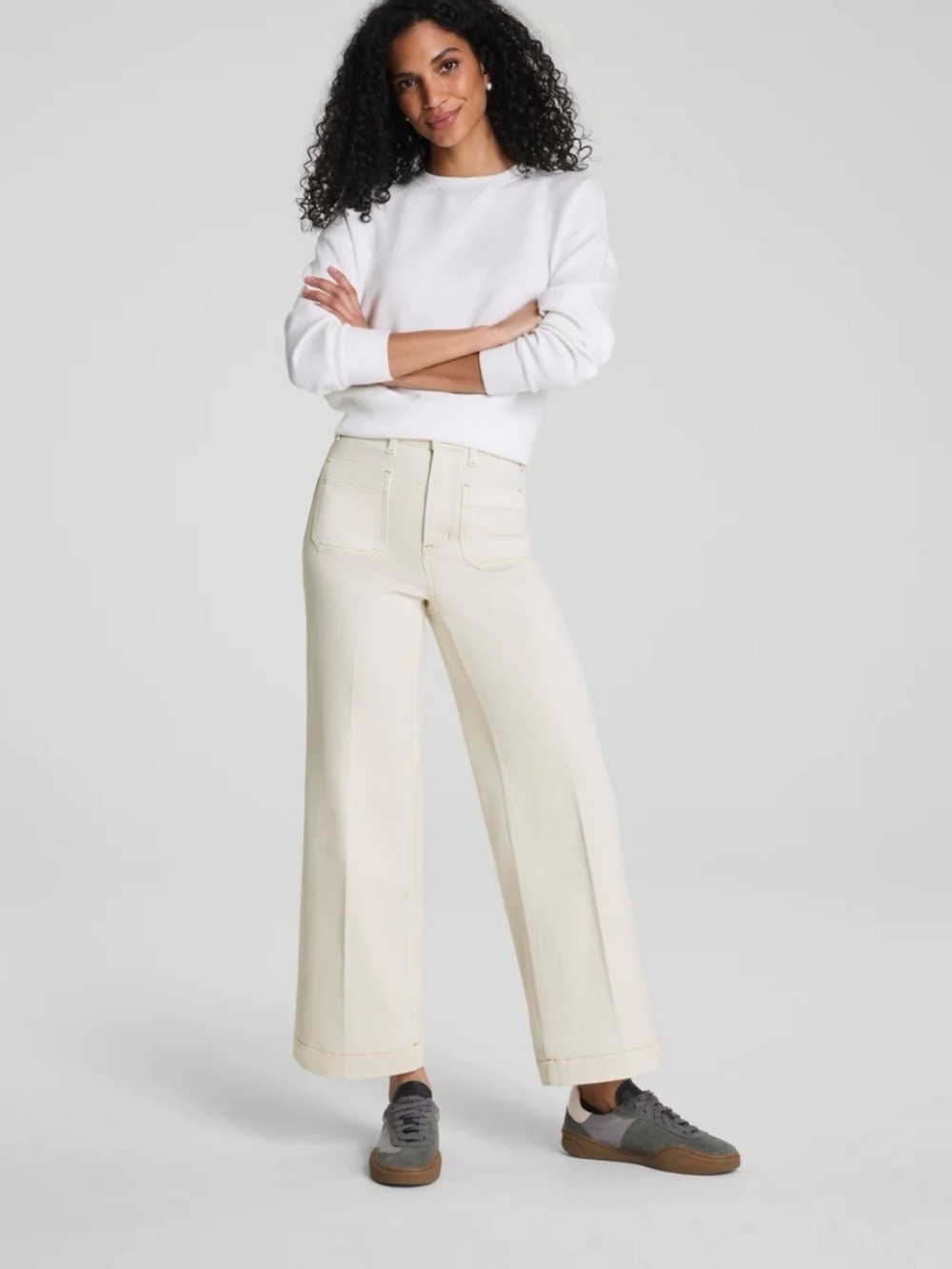 SPANX | Cropped Wide Leg Jeans with Patch Pockets | Alabaster | M | NWOT